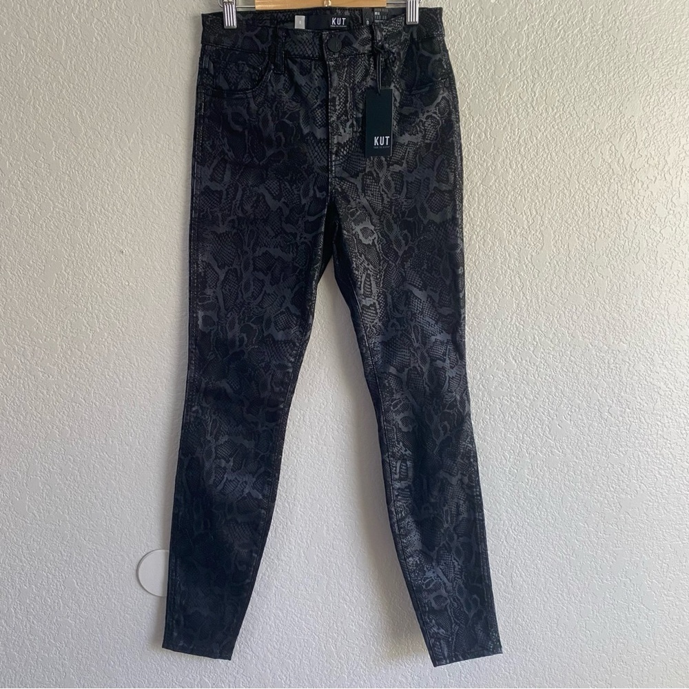 KUT from the Kloth  high rise Mia Snake Print Toothpick Skinny Jeans